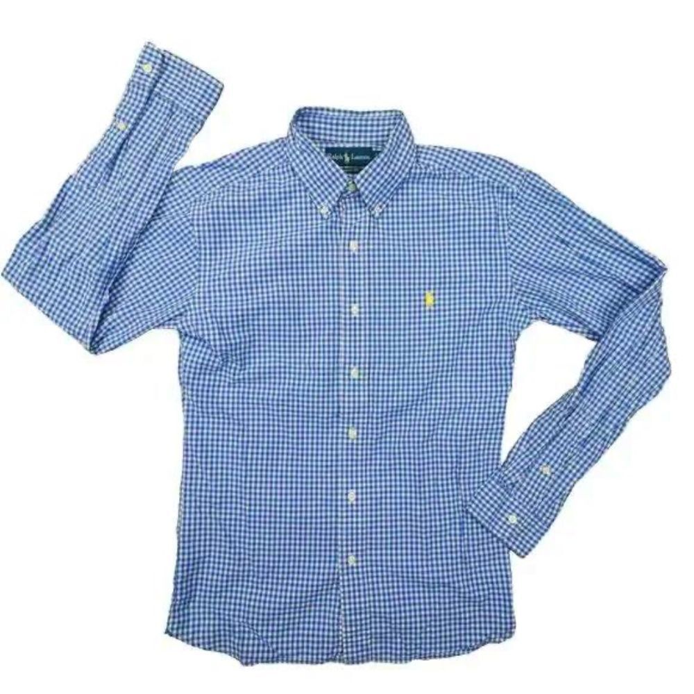 Ralph Lauren Shirt Mens Blue White Plaid Checkered Oxford